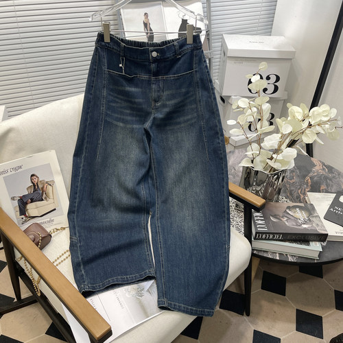 大码女装秋季新款复古弯刀牛仔裤