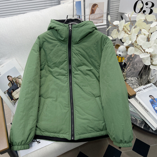休闲防风保暖上衣 欧货双面穿撞色连帽棉服外套冬季 胡子叔大码 女装