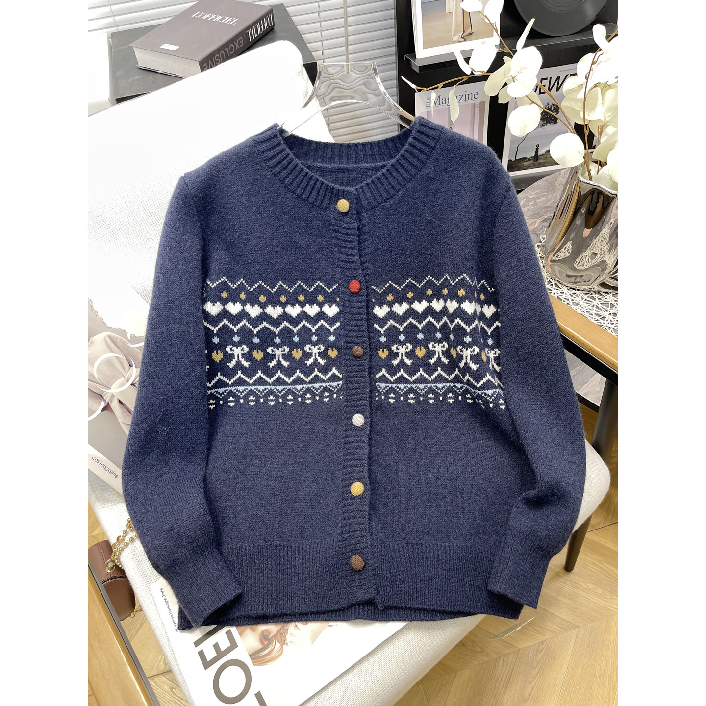 胡子叔大码女装春季新款韩系复古提花宽松保暖针织开衫毛衣女外套,女装/女士精品,毛衣,淘宝优惠券,粉丝福利购,淘宝优惠卷