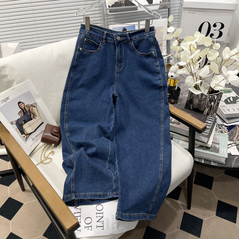 胡子叔大码女装2025夏季新款宽松裤子女深蓝色胖mm窄版直筒牛仔裤,女装/女士精品,大码裤装,淘宝优惠券,粉丝福利购,淘宝优惠卷