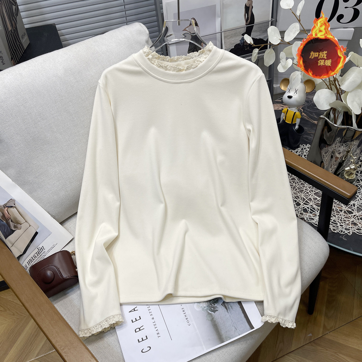 大码女装2025秋冬新款胖mm半高领保暖T恤德绒花边内搭长袖上衣女,女装/女士精品,大码内搭,淘宝优惠券,粉丝福利购,淘宝优惠卷