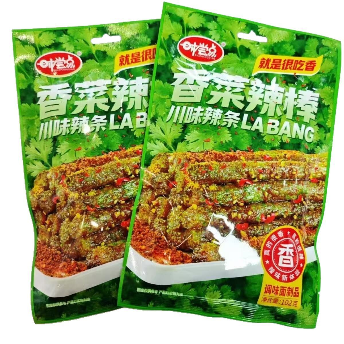 时尝点 香菜味 辣棒辣条102g解馋零食湖南风味网红辣条