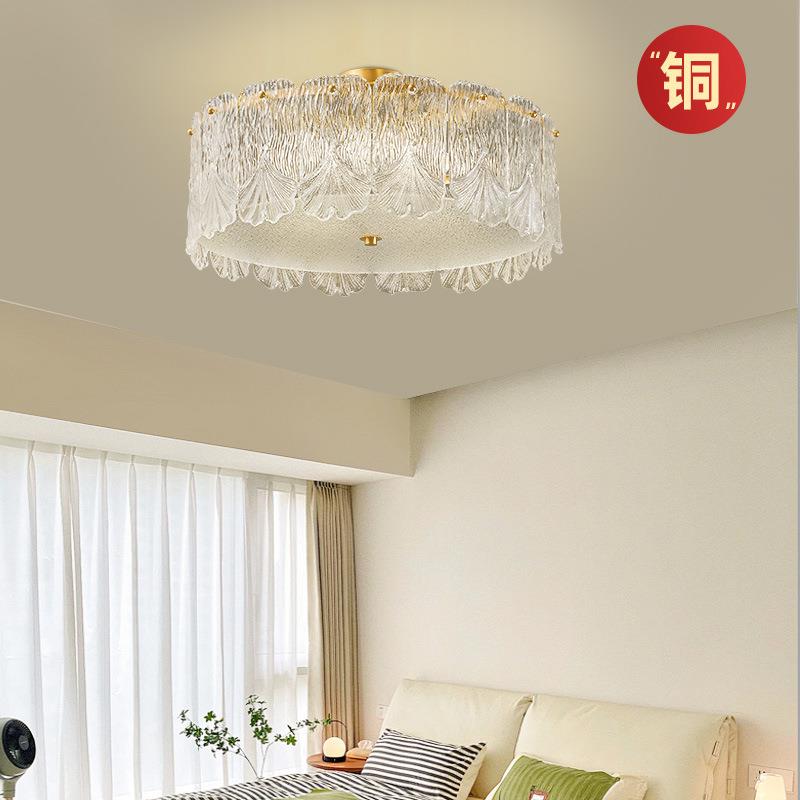 轻奢全铜吸顶灯餐厅灯现代简约圆形主卧室灯奶油风房间走廊玄关灯