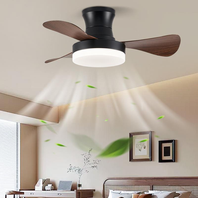 新中式卧室风扇灯家用实木复古客厅一体电扇灯智能书房餐厅吊扇灯