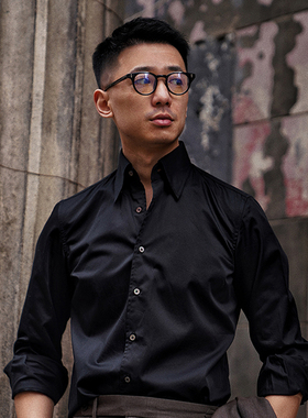 CM 那不勒斯皇后黑色纯棉经典意式尖领暗扣商务休闲男士衬衫231