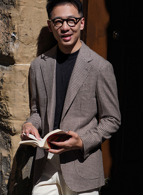 CM那不勒斯皇后原色羊毛千鸟格全麻衬男士休闲西服单西462