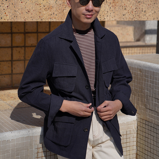 CM那不勒斯皇后深墨蓝色棉麻混纺春夏休闲M42夹克外套120