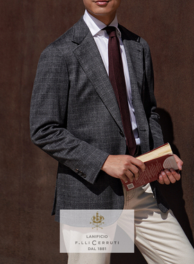 CM那不勒斯皇后1881灰色暗格纹全羊绒全麻衬休闲定制西装上衣189