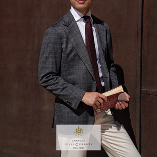 CM那不勒斯皇后1881灰色暗格纹全羊绒全麻衬休闲定制西装 上衣189