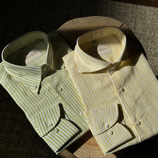 429 CM那不勒斯皇后草绿 衬衫 长袖 430 柠黄条纹亚麻休闲男士