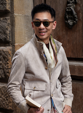 CM那不勒斯皇后岩灰白非洲头层绵羊翻绒羊皮经典A1飞行员立领夹克