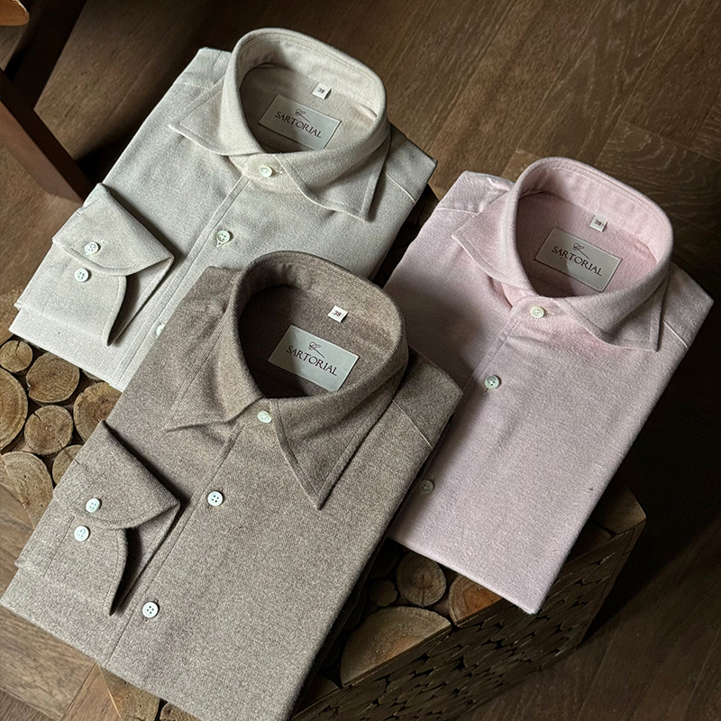 CM那不勒斯皇后棕驼/藕粉/浅驼法兰绒长绒棉男衬衫387/386/389