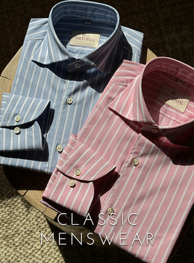 CM那不勒斯皇后樱花粉/湖蓝色条纹特细Open weave休闲衬衫439/436