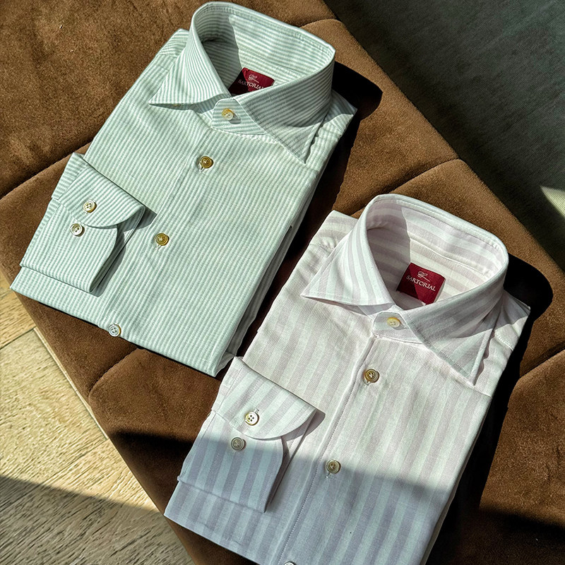 CM那不勒斯皇后 Albini条纹丝棉麻混纺三步手工衬衫系列23/25