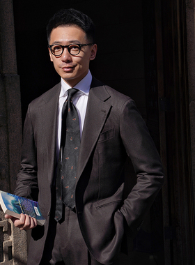 CM那不勒斯皇后棕黑色亲王格全羊毛全麻衬定制西服套装210