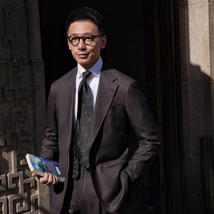 CM那不勒斯皇后棕黑色亲王格全羊毛全麻衬定制西服套装210