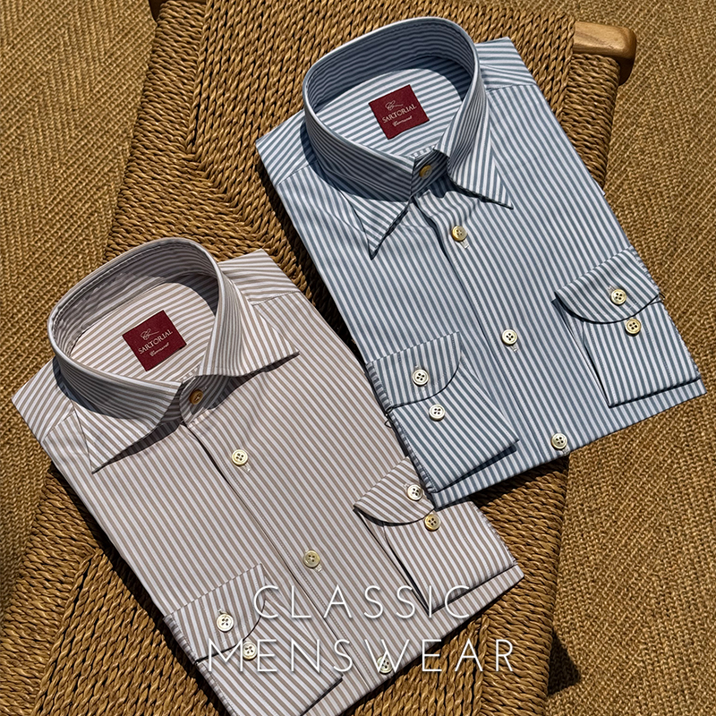 CM那不勒斯皇后Monti意产细条纹全棉三步手工衬衫系列47/48