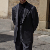 CM那不勒斯皇后深灰鱼骨纹精纺全羊毛全麻衬男士 休闲西服套装 480