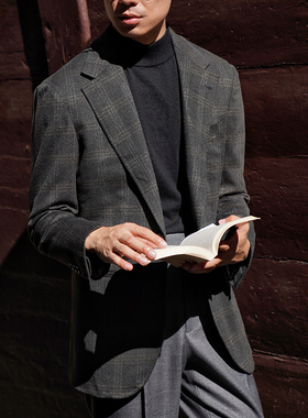 CM那不勒斯皇后1881Cerruti墨绿窗格全羊绒全麻衬休闲单西492