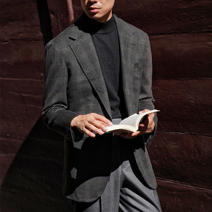 CM那不勒斯皇后1881Cerruti墨绿窗格全羊绒全麻衬休闲单西492