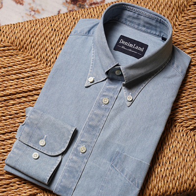CM那不勒斯皇后淡蓝全棉重水洗牛仔意式BD领明扣休闲工装衬衫