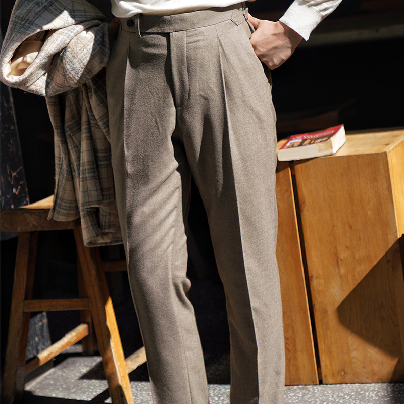 CARMURAT那不勒斯棕灰驼全羊毛精纺法兰绒西裤意式中高腰长裤248,男装,西裤,淘宝优惠券,粉丝福利购,淘宝优惠卷