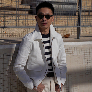 CM那不勒斯皇后春夏本白棉麻混纺丹宁牛仔A2飞行员立领夹克79