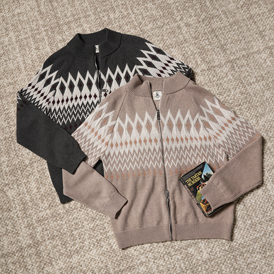CM那不勒斯皇后印第安纳瓦霍图腾长绒棉羊毛混纺拉链针织毛衣开衫