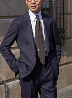 CM那不勒斯皇后英产Scabal Vintage蓝黑鲨鱼纹全羊毛西装套装500