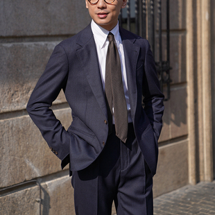 CM那不勒斯皇后英产Scabal Vintage蓝黑鲨鱼纹全羊毛西装套装500