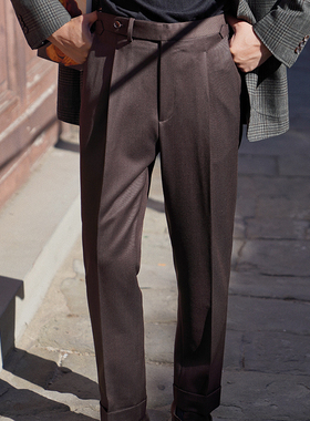 CM那不勒斯皇后深咖色重磅全羊毛骑兵呢秋冬休闲中高腰西裤394