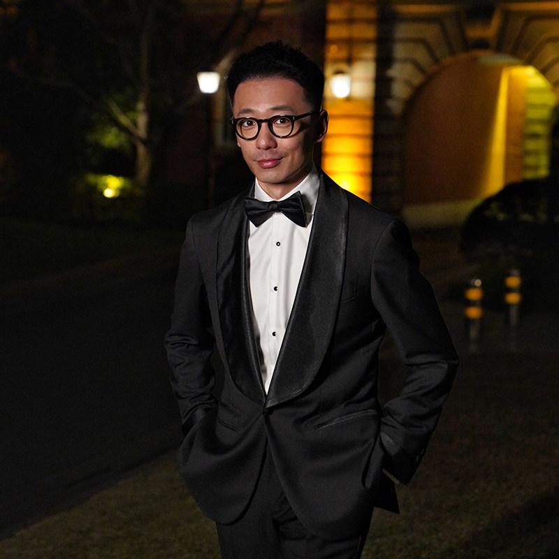 CM那不勒斯皇后优雅黑色全羊毛青果领单排扣晚宴礼服套装219