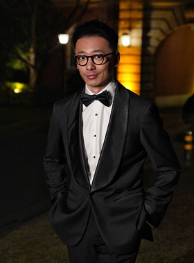 CM那不勒斯皇后优雅黑色全羊毛青果领单排扣晚宴礼服套装219