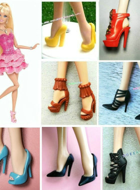 正散货 豪宅芭芘6分娃娃玩具服装配件鞋子珍藏版ST超模FR 高跟鞋