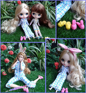 正散货娃娃衣服配件可儿丽佳Blythe小布娃娃格子睡衣家居服拖鞋