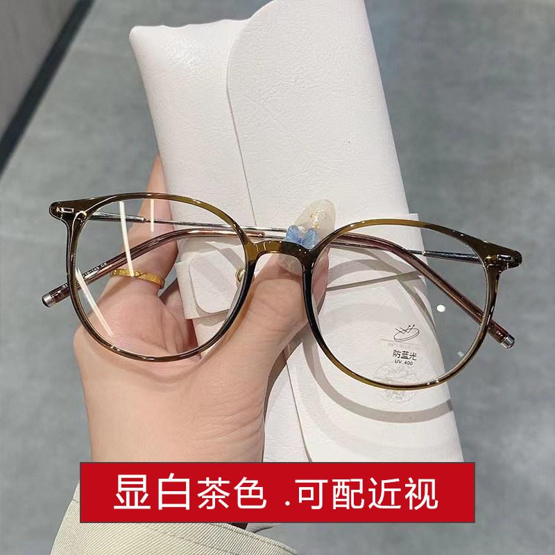 超轻素颜显瘦眼镜女近视可配度数大框显脸小圆脸眼睛框镜架冷茶色