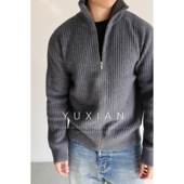 老钱坑条复古风立领设计针织拉链毛衣秋冬季 意式 100%双股羊毛