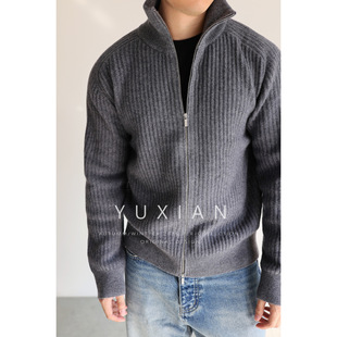 【100%双股羊毛】意式老钱坑条复古风立领设计针织拉链毛衣秋冬季