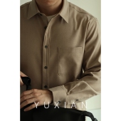 仿毛呢宽松保暖翻领休闲商务男士 YUXIAN日系磨毛口袋长袖 衬衫 秋冬