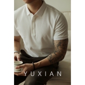 YUXIAN余闲菠萝纹Polo保罗衫 T恤纯色翻领纯棉通勤春夏季 男士 短袖