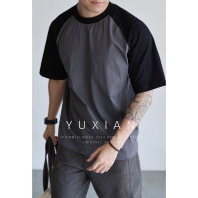 YUXIAN凉感Sorona棉质撞色短袖男
