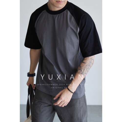 YUXIAN凉感Sorona棉质撞色短袖男