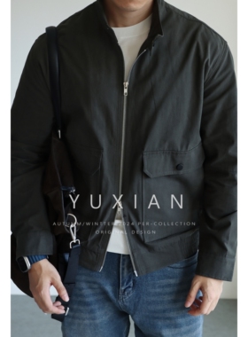 YUXIAN美式哈灵顿G9经典水洗立领夹克全棉商务复古外套男士春秋季