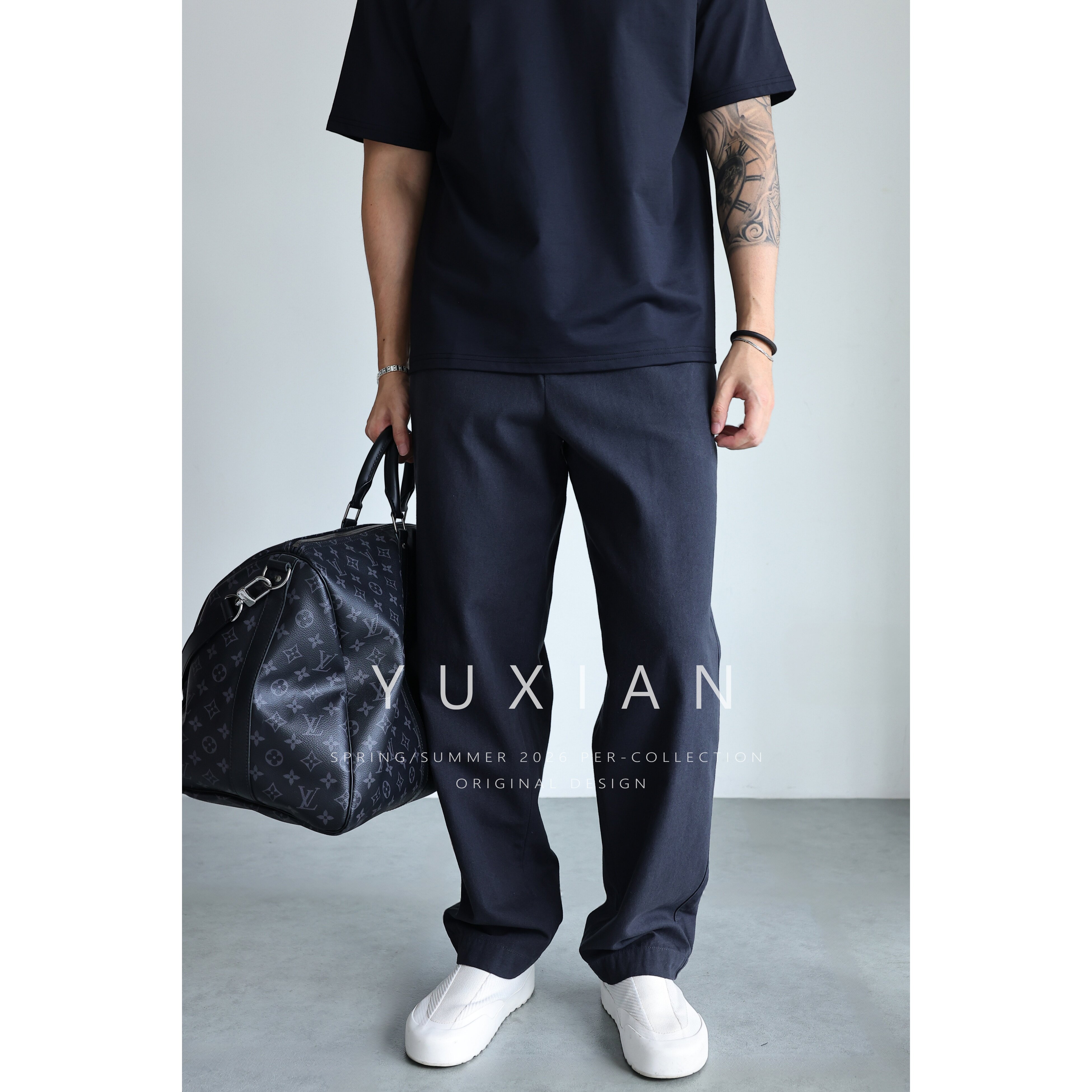 YUXIAN意式全棉耐磨宽松直筒长裤图片