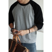 YUXIAN日系230克纯棉运动风撞色圆领情侣纯色休闲宽松长袖 春秋季