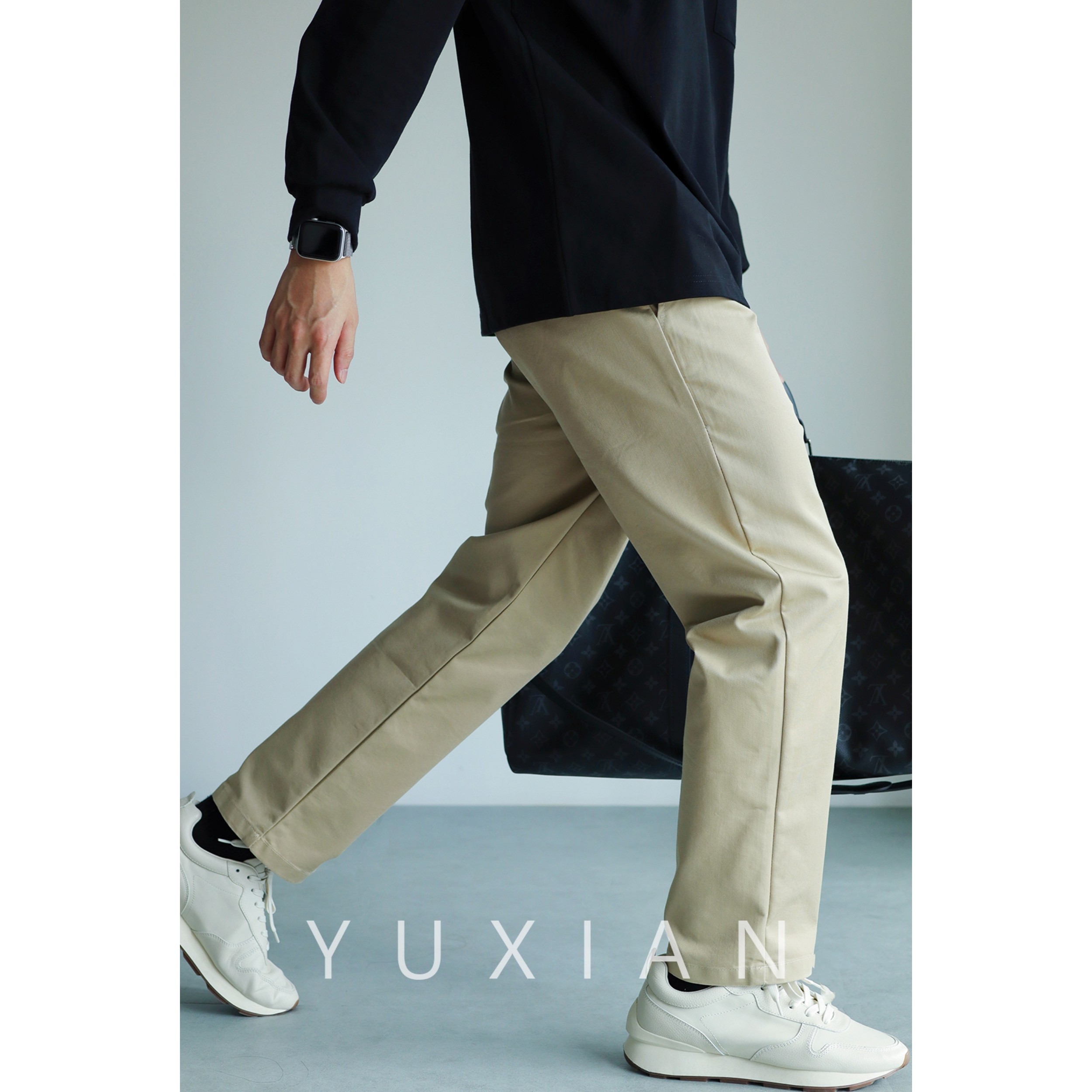 YUXIAN日系【休闲神裤】宽松弹力微锥男士工装长九分裤直筒百搭秋