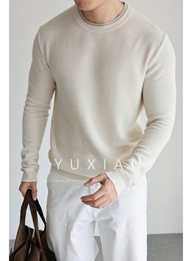 【珠地网眼结构】羊毛桑蚕丝珠地叠片领长袖休闲商务针织毛衣秋冬