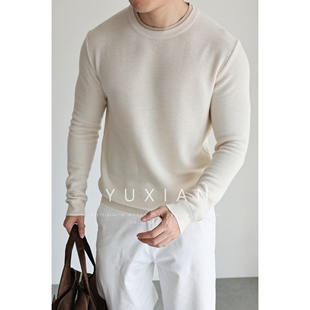 【珠地网眼结构】羊毛桑蚕丝珠地叠片领长袖休闲商务针织毛衣秋冬