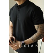 通勤男装 YUXIAN余闲纯色珠地翻领POLO休闲体恤衫 轻熟商务短袖 春夏