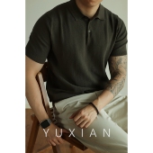 纯色春夏季 YUXIAN余闲天丝棉提花美式 T恤男士 短袖 复古针织POLO衫